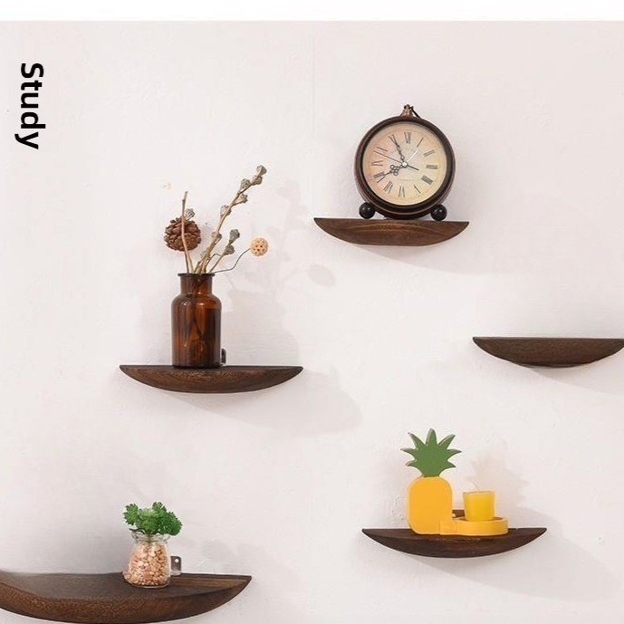 Semi Circular Wall Mounted Shelf Solid Wood Storage Rack