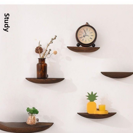 Semi Circular Wall Mounted Shelf Solid Wood Storage Rack